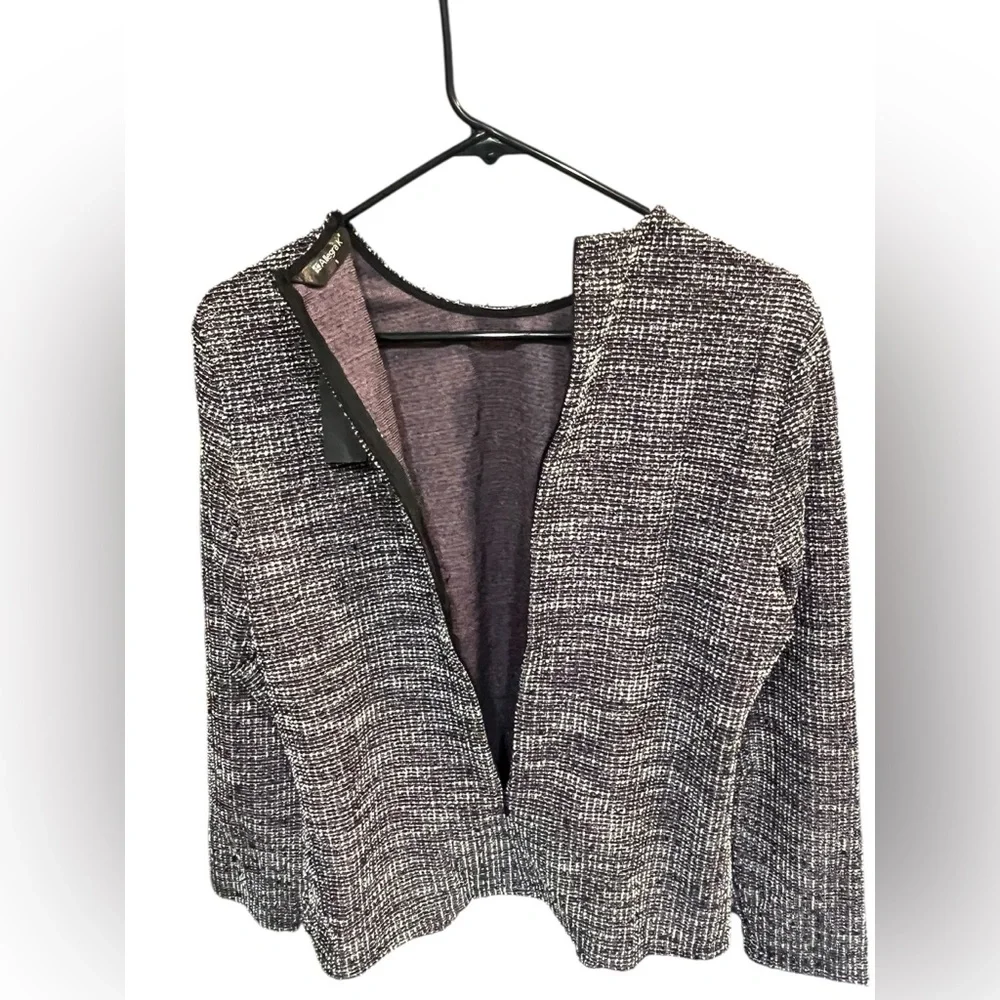 NWT Allegra K Tweed Zipper Back Long Sleeve Crew Neck Blouse - Pink/Black-Small - Picture 7 of 9